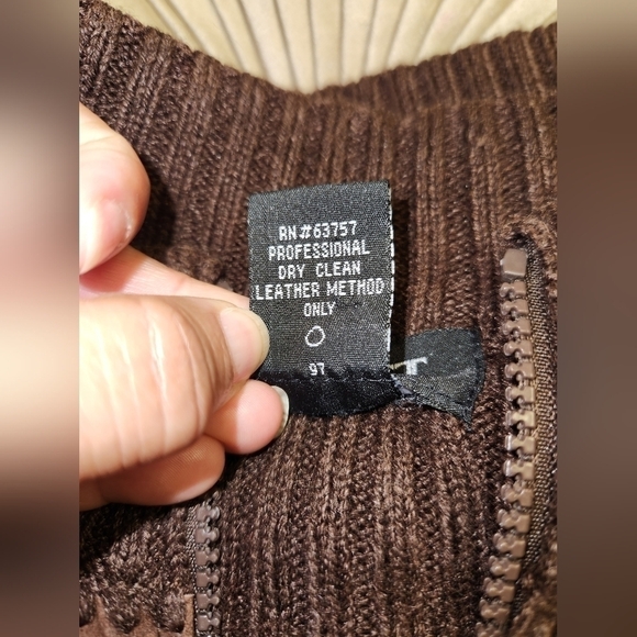 VINTAGE PLANET & COMPANY BROWN PATCH LEATHER CABLE KNIT ZIP SWEATER VEST SIZE M - Picture 8 of 10